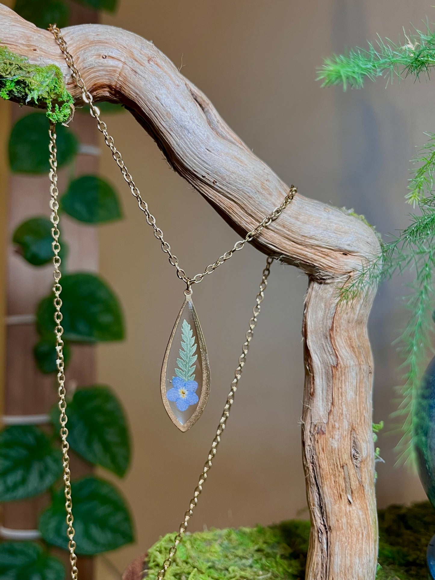 Fern & Forget Me Not Necklace