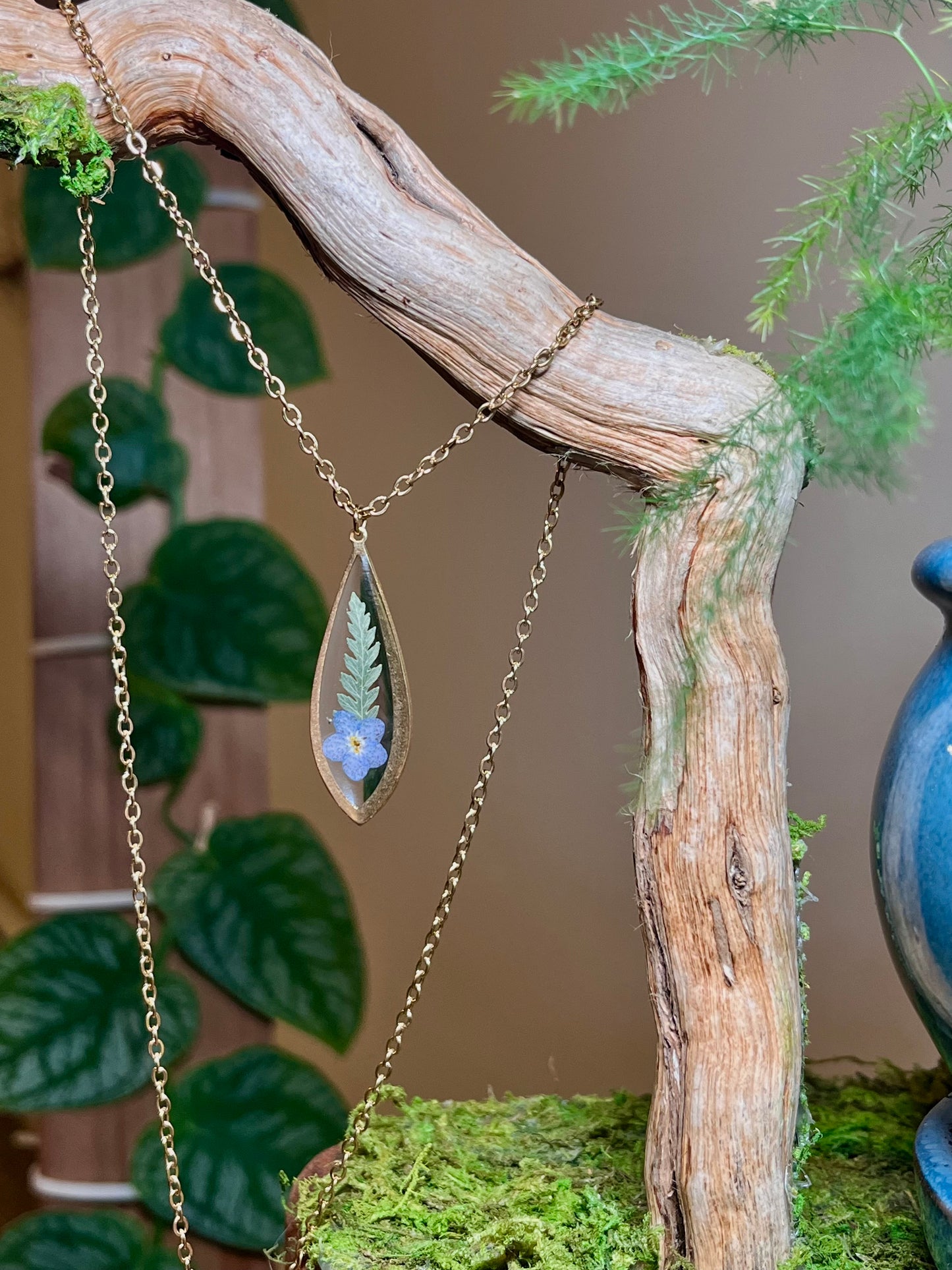 Fern & Forget Me Not Necklace